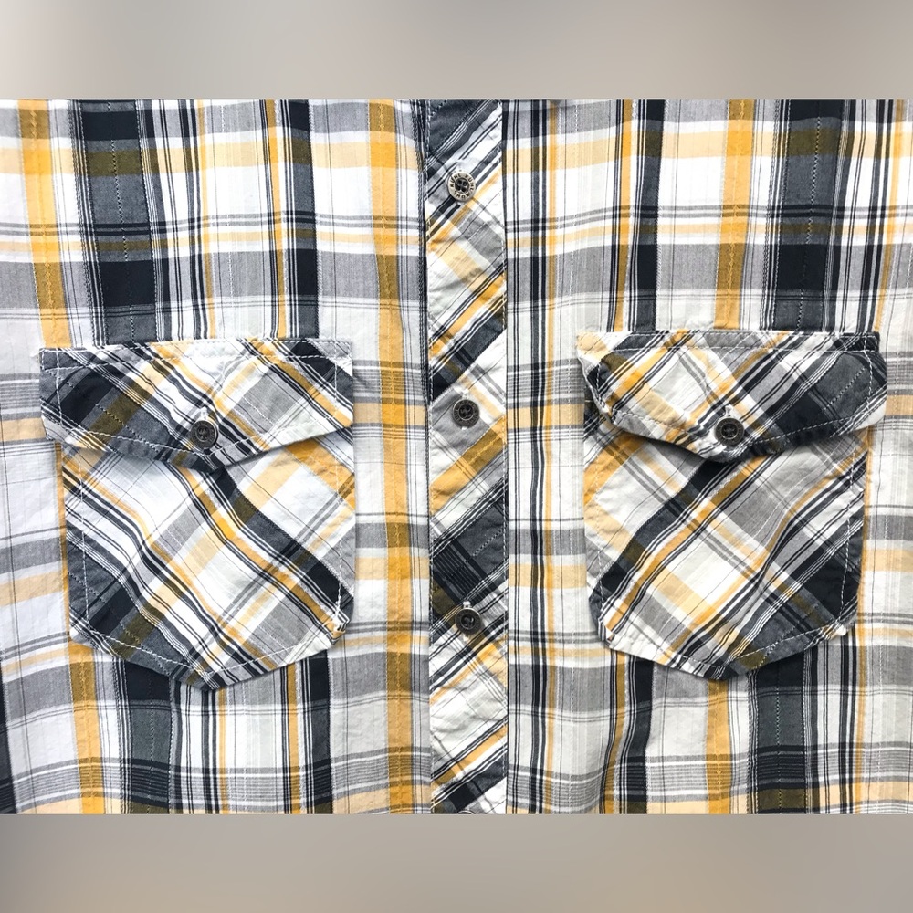 KUHL Shirt Mens Medium Black Yellow Plaid Button Up Short Sleeve Mountain Suncel - Picture 4 of 7